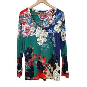Johnny Was Women Multicolor Floral V-Neck Long Sleeve Top Size M